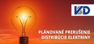 Plánované prerušenie distribúcie elektriny 2.8.2019